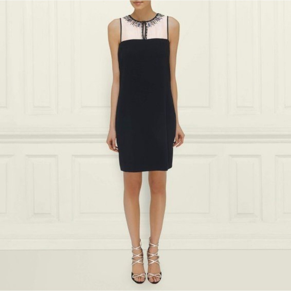 NWT L.K. Bennett Black Narni Sheer Mesh Jeweled Neckline Sleeveless Shift Dress